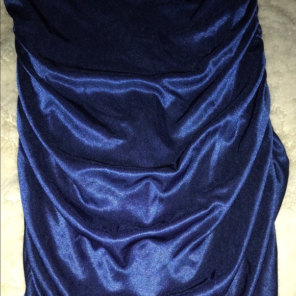 Blue shirred stretchy bodycon strapless dress SM - Picture 11 of 12